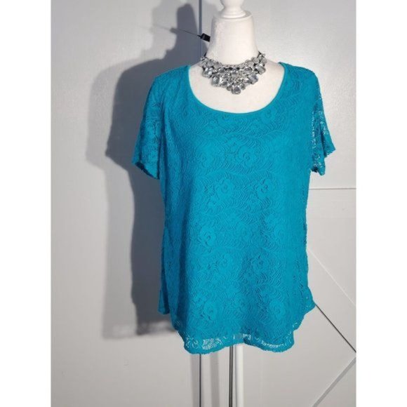 LEO & NICOLE LASCE BLOUSE SHORT SLEEVE COTTON/NYLON SIZE XL - Picture 3 of 6